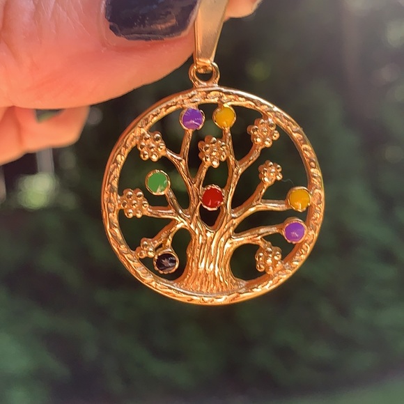 New Gold Tone Stainless Steel Tree of Life Pendant - Picture 2 of 10